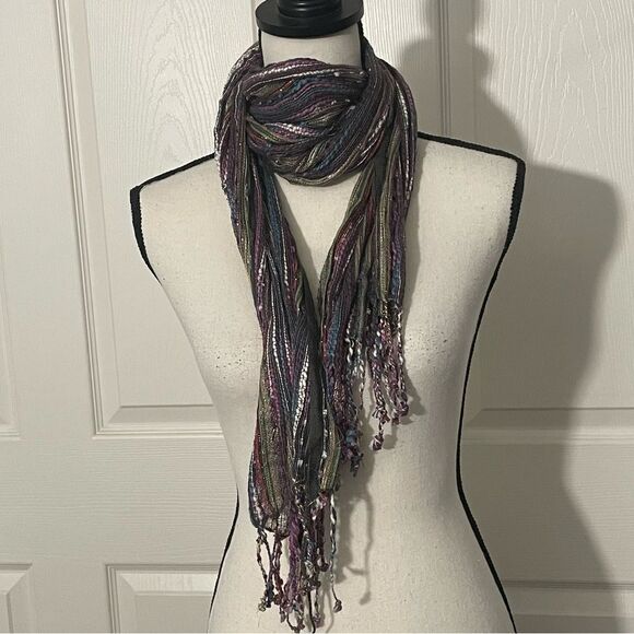 Accessories - Multi-Color Scarf, Cotton, Rayon, Model & Metallic Blend with Tassels